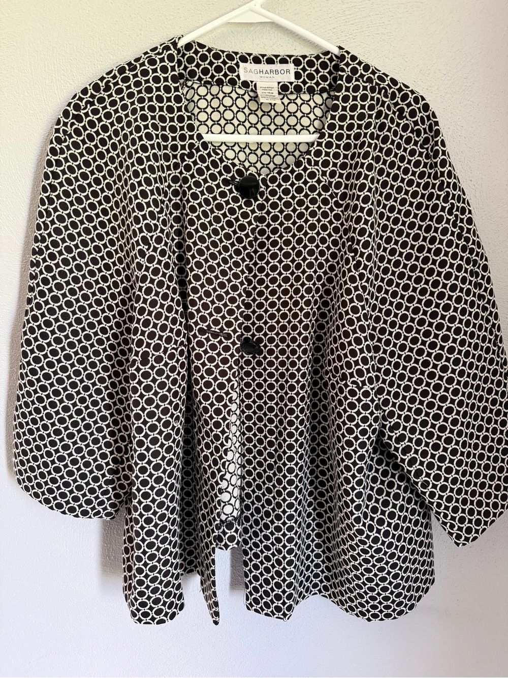 Sag Harbor Black & White Circle-Print Lightweight Suit Jacket